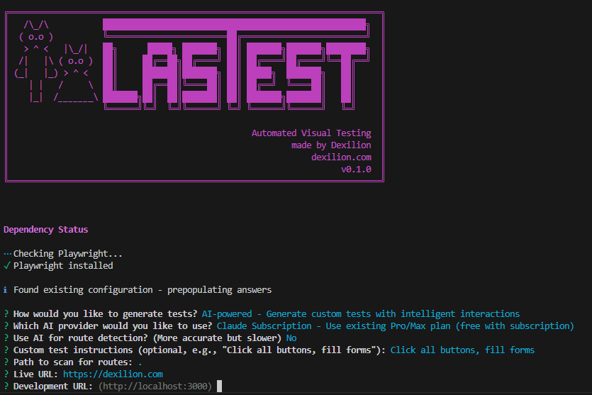 lasTest CLI - Initial setup and configuration